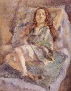 The red hair girl wearing  green dress Jules Pascin